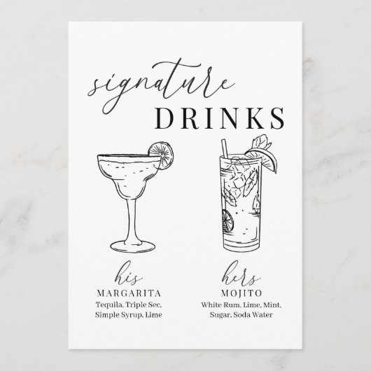 黒モダンエレガントと白の署名ドリンクの看板 (正面)