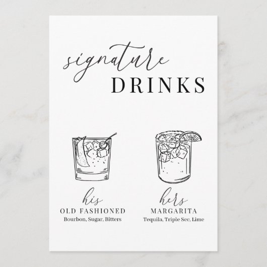 黒モダンエレガントと白の署名ドリンクの看板 (正面)