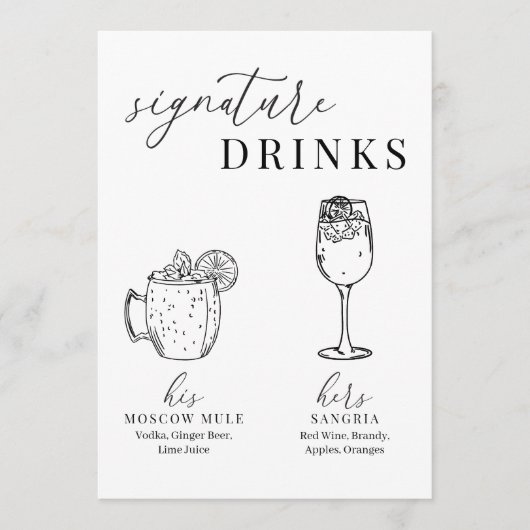 黒モダンエレガントと白の署名ドリンクの看板 (正面)