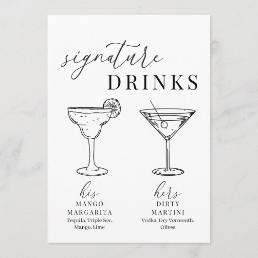 黒モダンエレガントと白の署名ドリンクの看板 (正面)