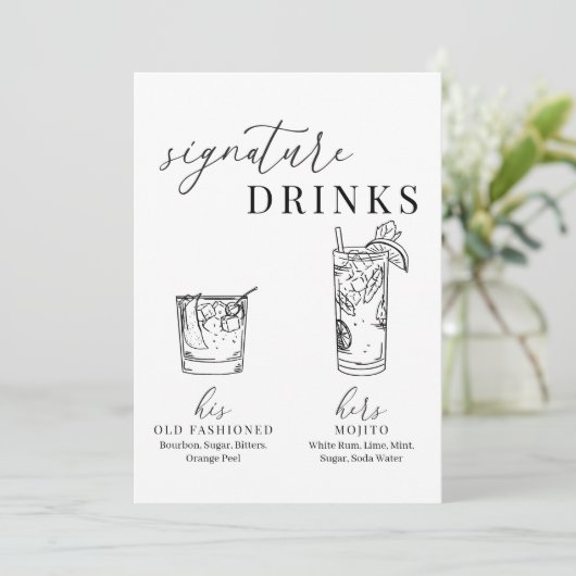 黒モダンエレガントと白の署名ドリンクの看板 (スタンド正面)