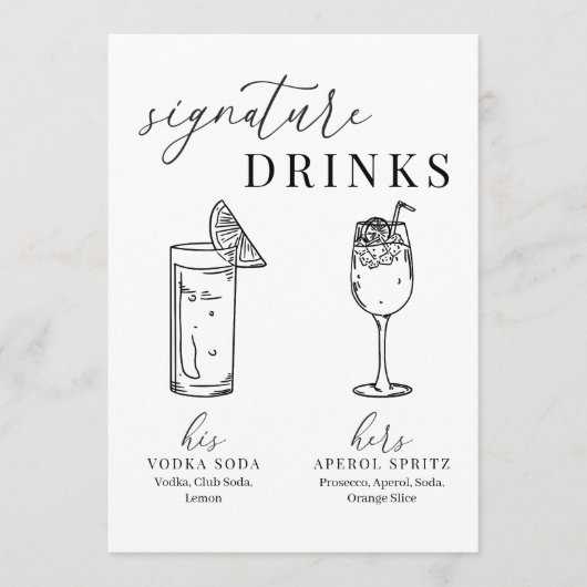 黒モダンエレガントと白の署名ドリンクの看板 (正面)