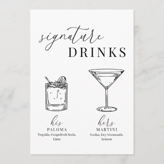 黒モダンエレガントと白の署名ドリンクの看板 (正面)