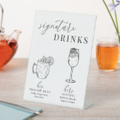 黒モダンエレガントと白の署名ドリンクの看板 台座サイン (インサイチュ)