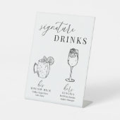 黒モダンエレガントと白の署名ドリンクの看板 台座サイン (正面)