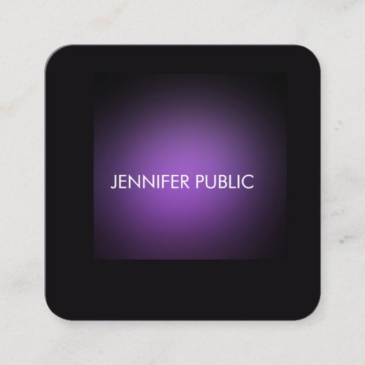 黒モダンエレガントと紫のテンプレート スクエア名刺 (正面)