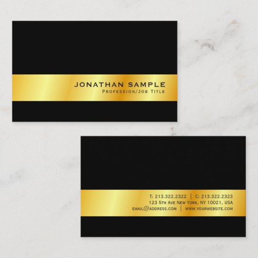 黒モダンエレガントと金ゴールドのテンプレート 名刺 (正面/裏面)