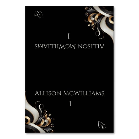 黒モダンエレガントと金ゴールドのベジタリアン テーブルナンバー (正面)