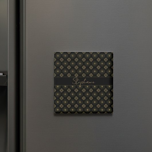 黒モダンエレガントと金ゴールドのモノグラム名 マグネット