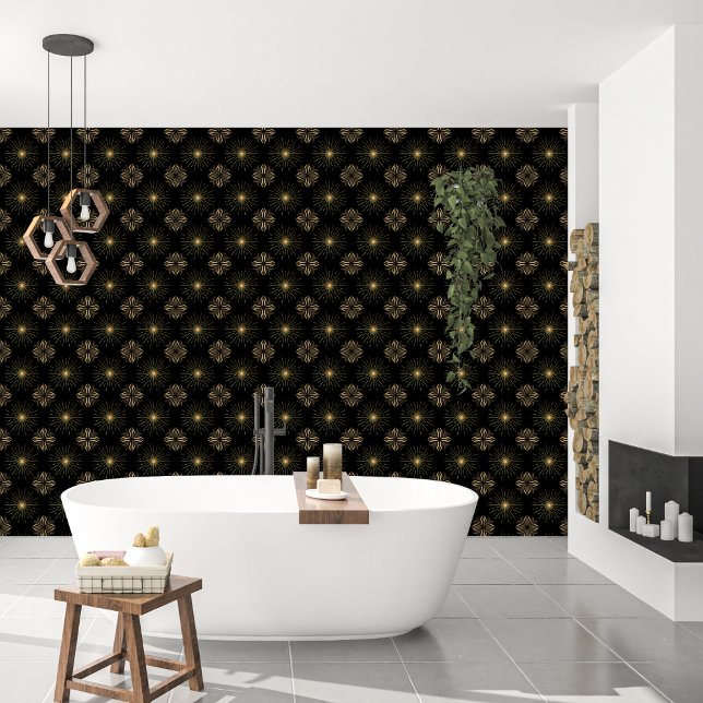 黒モダンエレガントと金ゴールドの星と太陽 壁紙 (クリエイターアップロード済み)