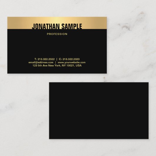 黒モダンエレガントと金ゴールドの洗練された平野 名刺 (正面/裏面)