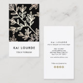 黒モダンエレガントと金ゴールドの葉のパターン 名刺 (正面/裏面)