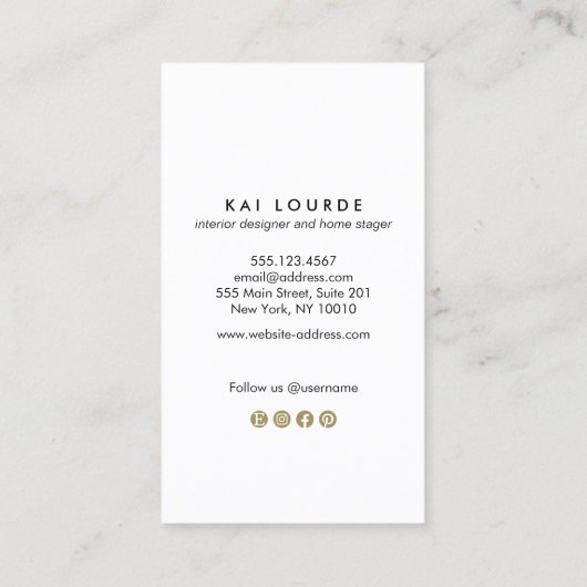 黒モダンエレガントと金ゴールドの葉のパターン 名刺 (裏面)