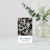 黒モダンエレガントと金ゴールドの葉のパターン 名刺 (スタンド正面)