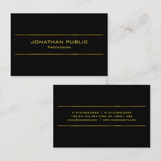 黒モダンエレガントと金ゴールドグラマーテンプレート 名刺 (正面/裏面)