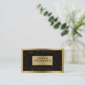 黒モダンエレガントと金ゴールドグランジの背景 名刺 (スタンド正面)