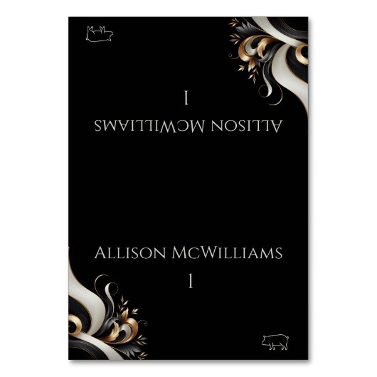 黒モダンエレガントと金ゴールドポークのアイコン テーブルナンバー (正面)