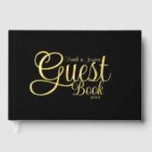 黒モダンエレガントと金ゴールド書のスクリプト ゲストブック (正面)