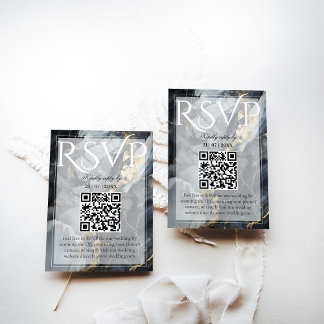 黒モダンエレガントと金ゴールド結婚の 出欠カード