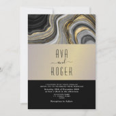 黒モダンエレガントと金ゴールド結婚の 招待状 (正面)