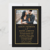 黒モダンエレガントと金ゴールド結婚の 招待状 (正面)