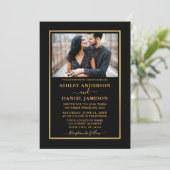 黒モダンエレガントと金ゴールド結婚の 招待状 (スタンド正面)