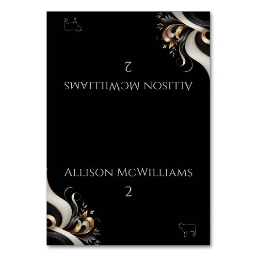 黒モダンエレガントと金ゴールド肉のアイコン テーブルナンバー (正面)