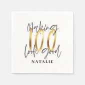 黒モダンエレガントと金ゴールド100th誕生日パーティー スタンダードカクテルナプキン (正面)