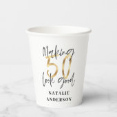 黒モダンエレガントと金ゴールド50歳の誕生日パーティー 紙コップ (裏面)