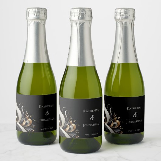 黒モダンエレガントと金ゴールド スパークリングワインラベル (ボトル)