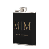 黒モダンエレガントの金ゴールドモノグラムのイニシャル名 フラスク (左)