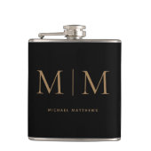 黒モダンエレガントの金ゴールドモノグラムのイニシャル名 フラスク (正面)