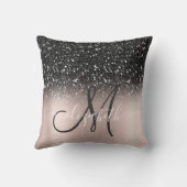 黒モダンエレガントグリッターバラ金ゴールドモノグラム クッション (裏面)