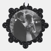 黒モダンエレガントグリッター写真クリスマス オーナメントカード (正面)