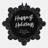 黒モダンエレガントグリッター写真クリスマス オーナメントカード (裏面)