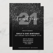 黒モダンエレガントグリッター21歳 招待状 (正面/裏面)