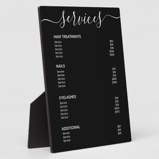 黒モダンエレガントサロン価格表サービス・メニュー フォトプラーク (側面)