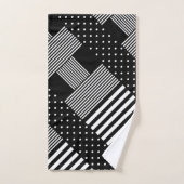 黒モダンエレガントストライプ水玉模様 バスタオルセット (ハンドタオル)