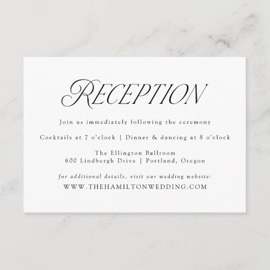 黒モダンエレガントタイポグラフィウェディングレセプション エンクロージャーカード (正面)