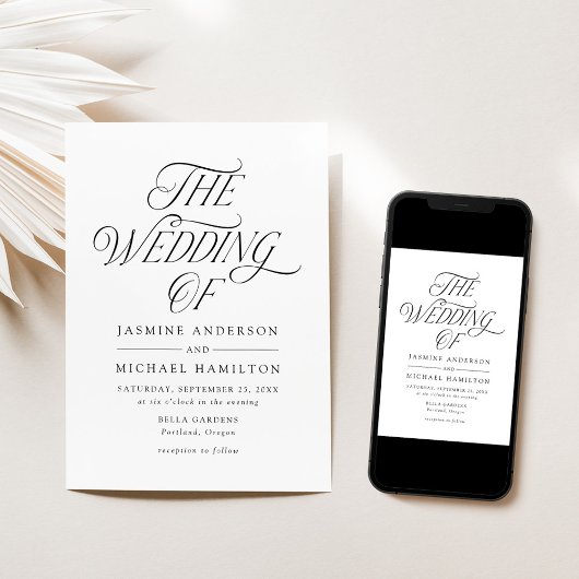 黒モダンエレガントタイポグラフィ結婚ズ 招待状