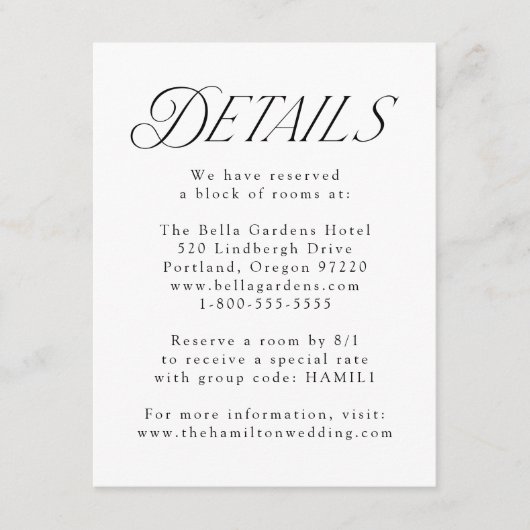 黒モダンエレガントタイポグラフィ結婚詳細 エンクロージャーカード (正面)