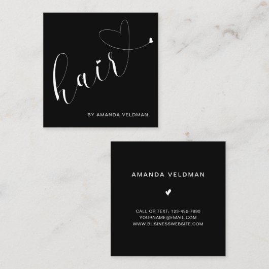 黒モダンエレガントハート美容師 スクエア名刺 (正面/裏面)