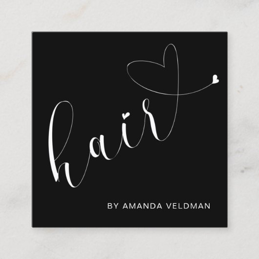 黒モダンエレガントハート美容師 スクエア名刺 (正面)