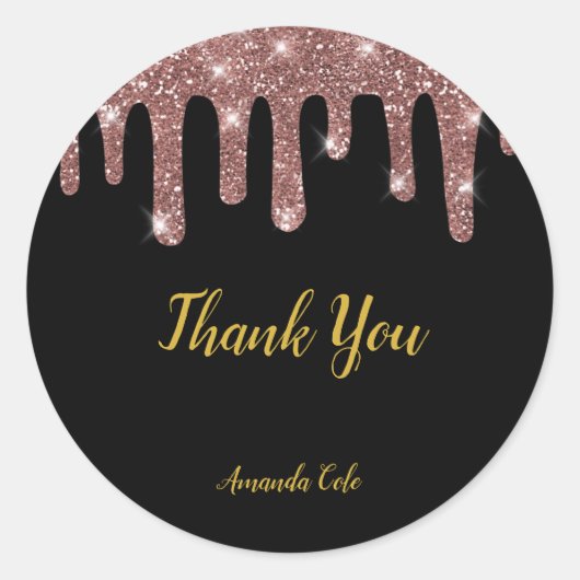 黒モダンエレガントバラ金ゴールドパーソナライズされた ラウンドシール (正面)