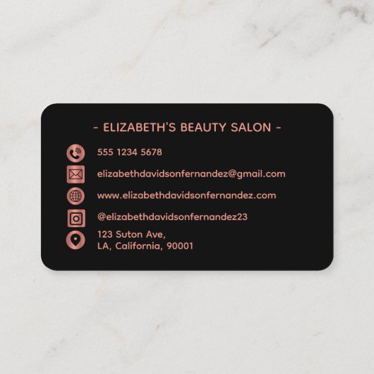 黒モダンエレガントバラ金ゴールドラグジュアリーロゴソーシャル 名刺 (裏面)