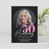 黒モダンエレガントピンク50歳の誕生日パーティー 招待状 (スタンド正面)