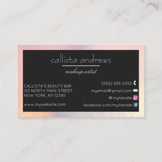 黒モダンエレガントホログラフィ縁どー虹色 名刺 (裏面)