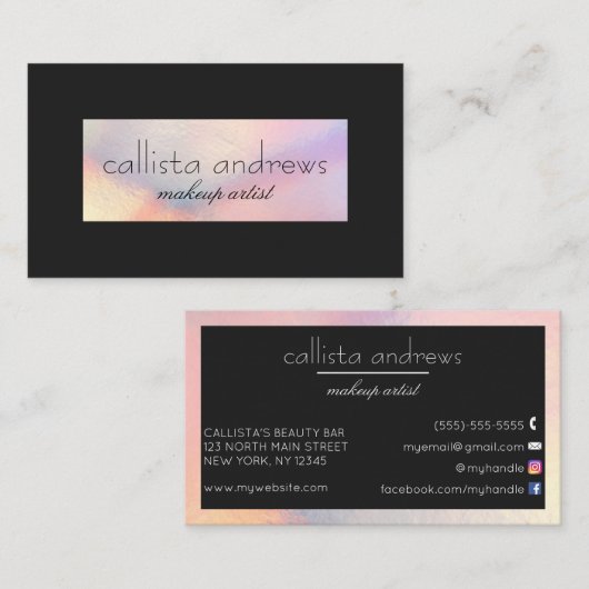 黒モダンエレガントホログラフィ縁どー虹色 名刺 (正面/裏面)