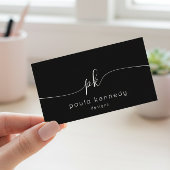 黒モダンエレガントミニマルモノグラムQRコード 名刺