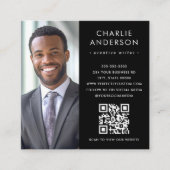 黒モダンエレガントミニマル写真QRコード スクエア名刺 (正面)